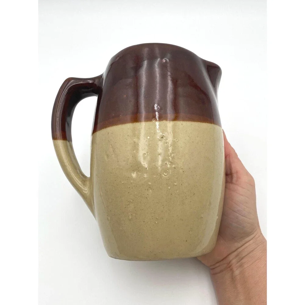 Zanesville Brown & Tan Stoneware Pitcher Rustic Table Setting
